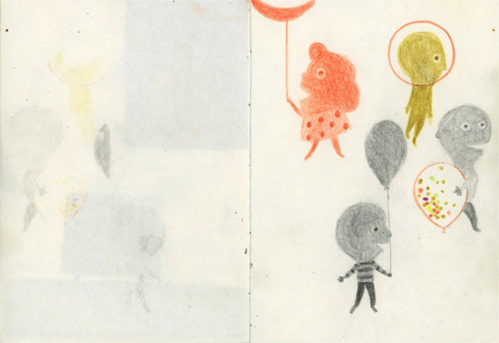 Development work by Simone Rea – from 'L'uomo dei palloncini / The balloon man' (written by Giovanna Zoboli)