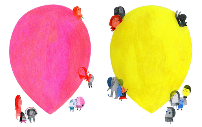 Illustration by Simone Rea – from 'L'uomo dei palloncini / The balloon man' (written by Giovanna Zoboli)