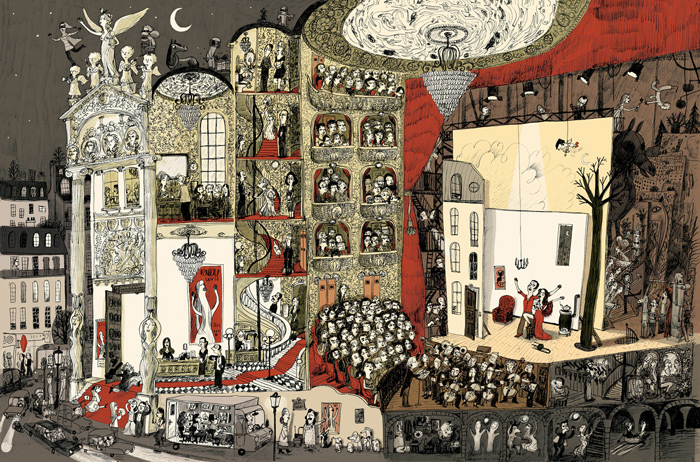 Illustration by Benjamin Chaud – an illustration for an opera called 'La maison est en carton' (The house is made of cardboard)