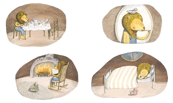 Illustrations by Marianne Dubuc – from 'Le Lion et l'oiseau / The Lion and the Bird'