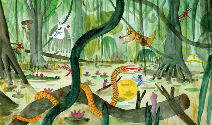 Illustration by Bernardo P. Carvalho – from 'Follow the firefly / Run, rabbit, run'