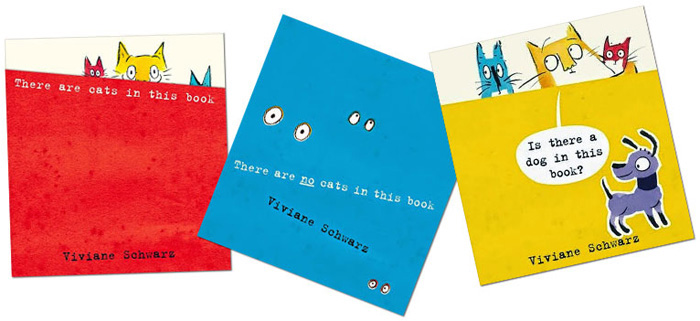 Front covers for the 'Cats in this Book' series by Viviane Schwarz – published by Walker Books