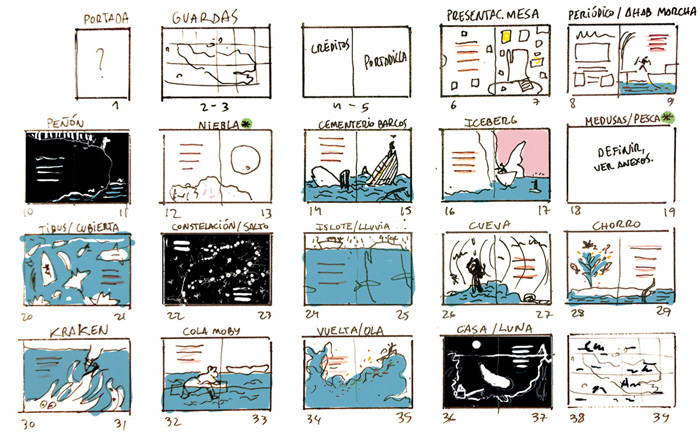 Storyboard for 'Ahab y la Ballena Blanca / Ahab and the White Whale' by Manuel Marsol