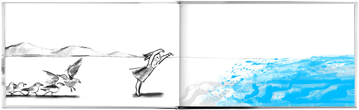 Spread from 'Wave' by Suzy Lee