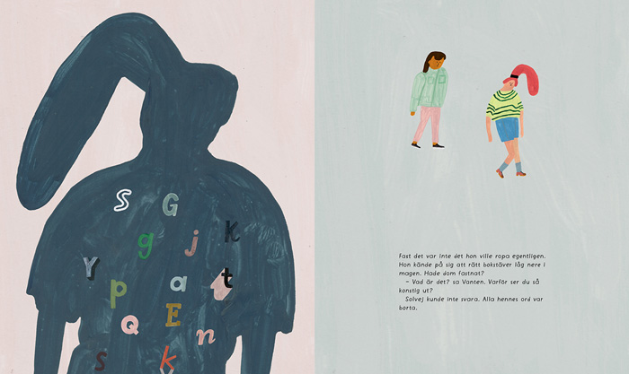 Spread from 'Orden var är ni? / Words, where are you?' by Klara Persson – published by Urax förlag