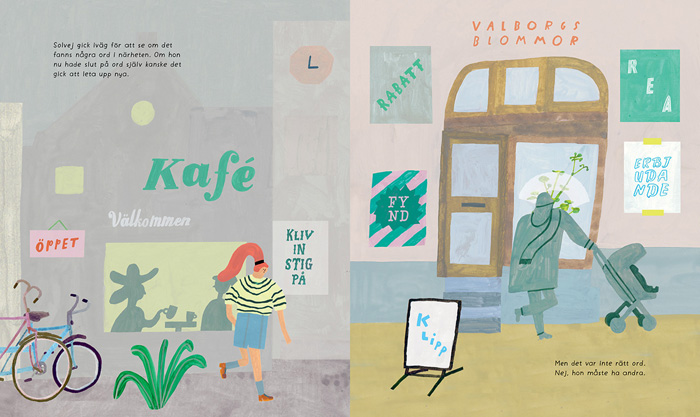 Spread from 'Orden var är ni? / Words, where are you?' by Klara Persson – published by Urax förlag