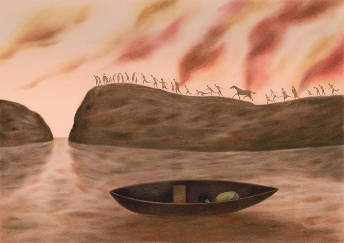 Illustration by Akin Duzakin from 'Hvorfor er jeg her? / Why am I here?' – written by Constance Ørbeck-Nilssen, published by Magikon Forlag