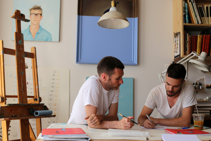 Oliver Jeffers and Sam Winston working on their picturebook, 'A Child of Books'