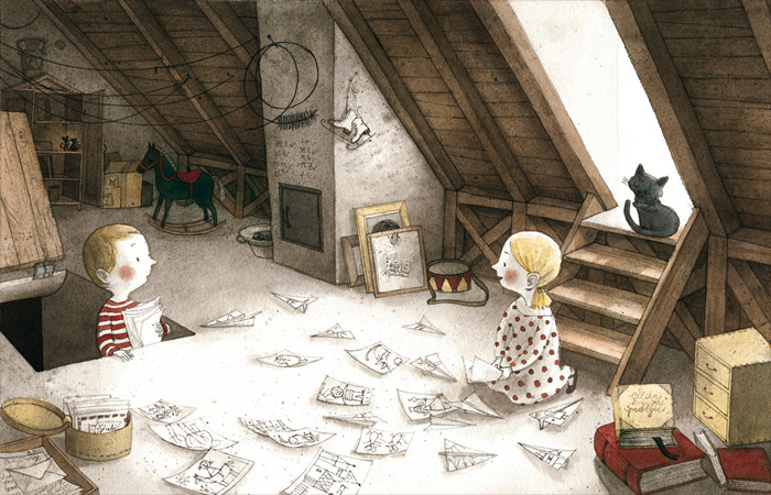 Illustration from ‘Deček in Hiša / A Boy and a House’ by Maja Kastelic – published by Mladinska knjiga, Slovenia