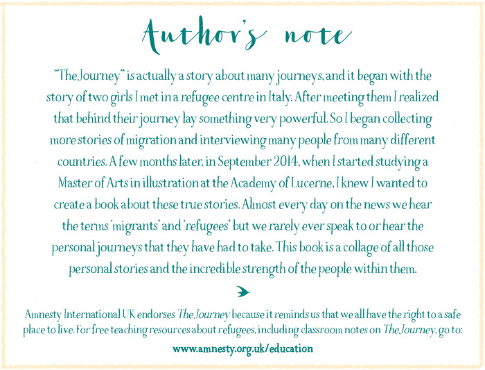 Author’s note from ‘The Journey’ by Francesca Sanna – published by Flying Eye Books, United Kingdom