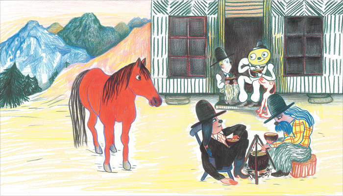 Final artwork by Kitty Crowther for FARWEST – written by Peter Elliott and published by Pastel–l’école des loisirs, Belgium