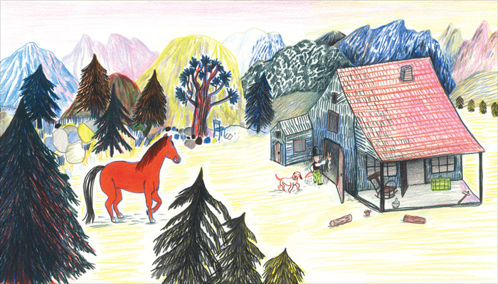 Final artwork by Kitty Crowther for FARWEST – written by Peter Elliott and published by Pastel–l’école des loisirs, Belgium