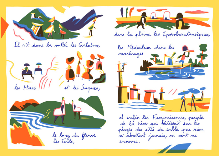Spread from ‘Les contes de petit duc / Little Duke’s Tales’ – written by Jean-Baptiste Labrune and illustrated by Jérémie Fischer – published by Éditions Magnani, France