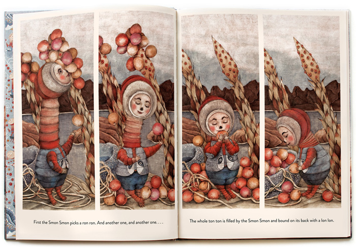 Spread from ‘Smon Smon’ by Sonja Danowski – published by NordSüd Verlag (Switzerland) and and NorthSouth Books (USA)