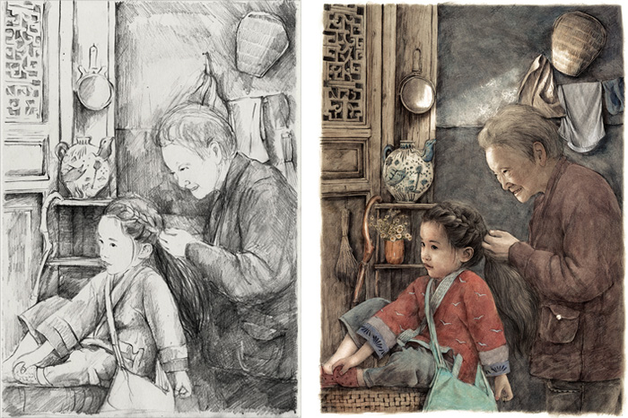 Sketch and final illustration by Sonja Danowski from 'The Grass House&...